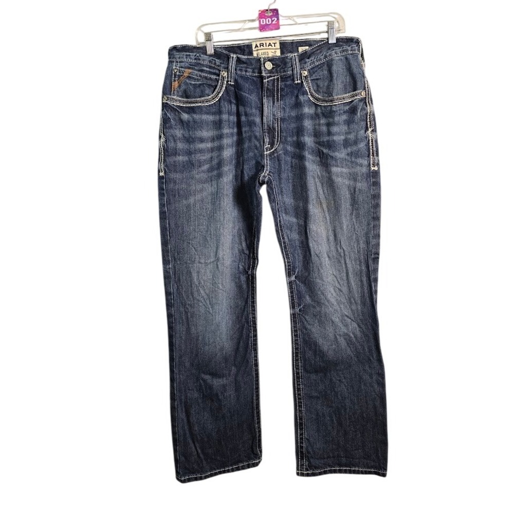 Ariat Mens M4 Relaxed Boot Cut Jeans Blue Medium Wash Denim Heavy Stitch 36x32